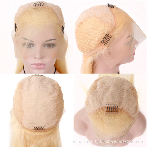 613 Blonde Kinky Straight Remy Human Hair Wig Full Transparent Lace Wigs 613 Blonde 8"-26 Long 150% Density Hair Wigs